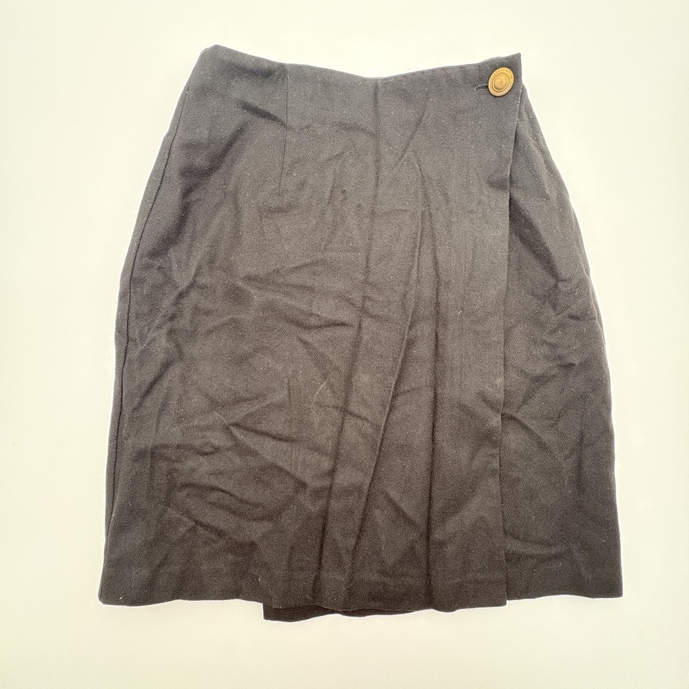 Casablanca Skirt Womens 8 Black‎ Wool Wrap Knee Length Lined Button High Waist